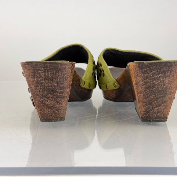Wood Clogs Donald J Pliner Western Couture Green Suede Studded sz 5 - Picture 9 of 10